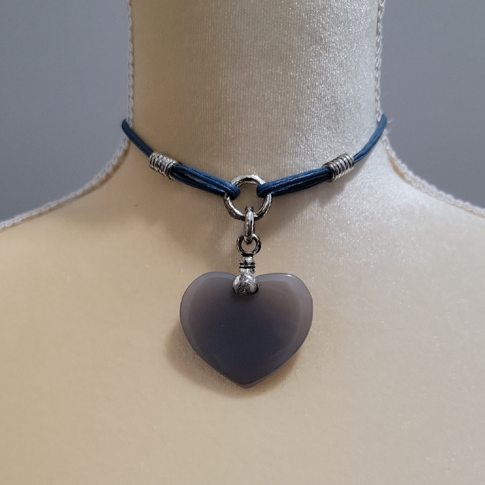 Heart of Stone Blue and Silver Heart Pendant Necklace